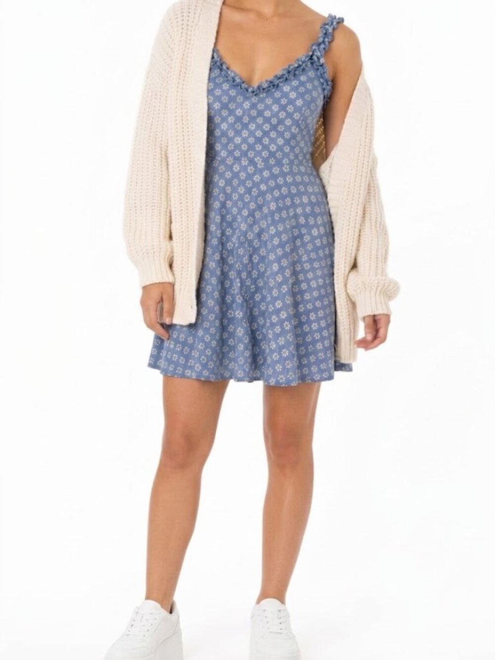 Altar'd State Blue Floral Eyelet Fit & Flare Dress Size Medium